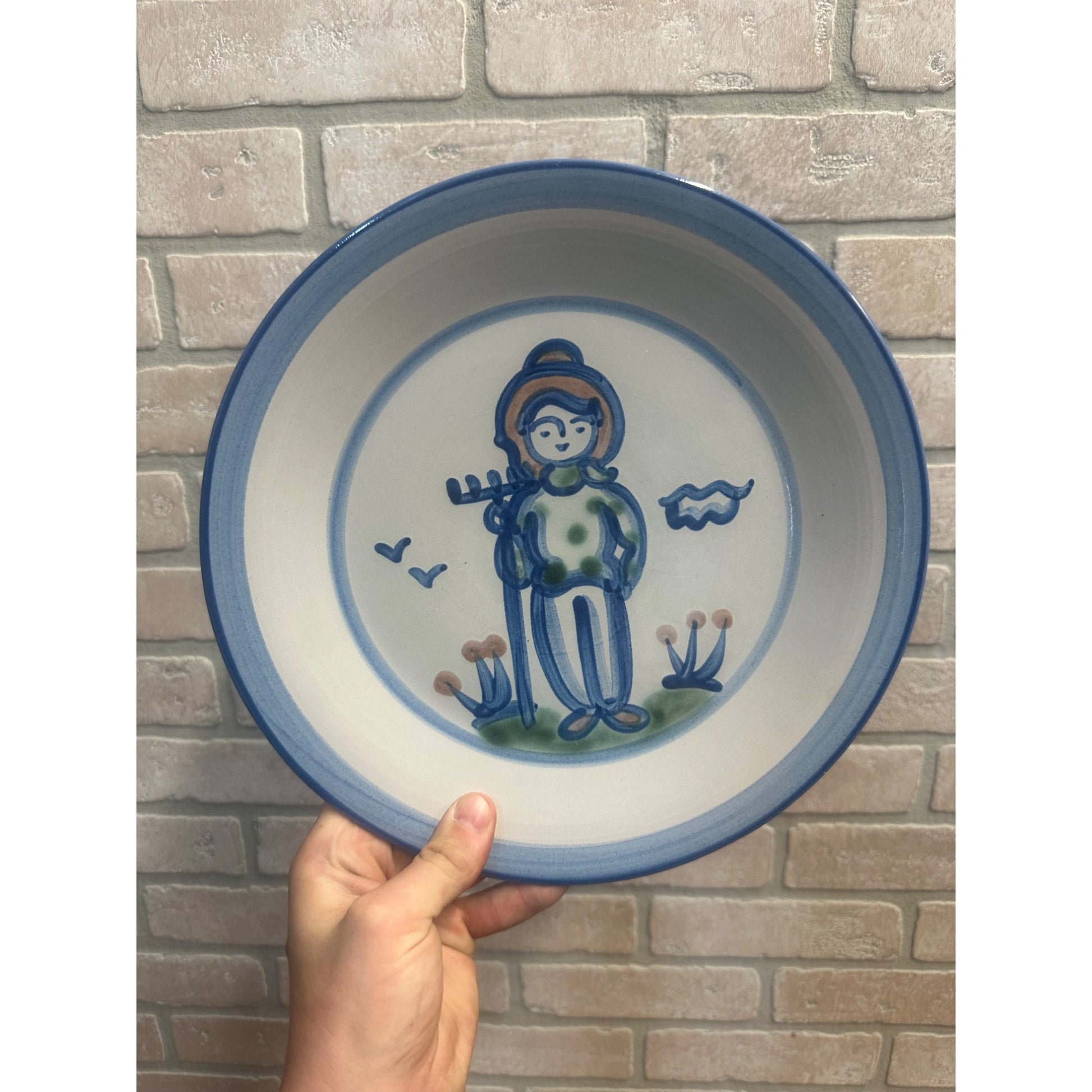 Vintage M A Hadley Pottery Farmer 9" Dinner Plate Country Outdoor Theme