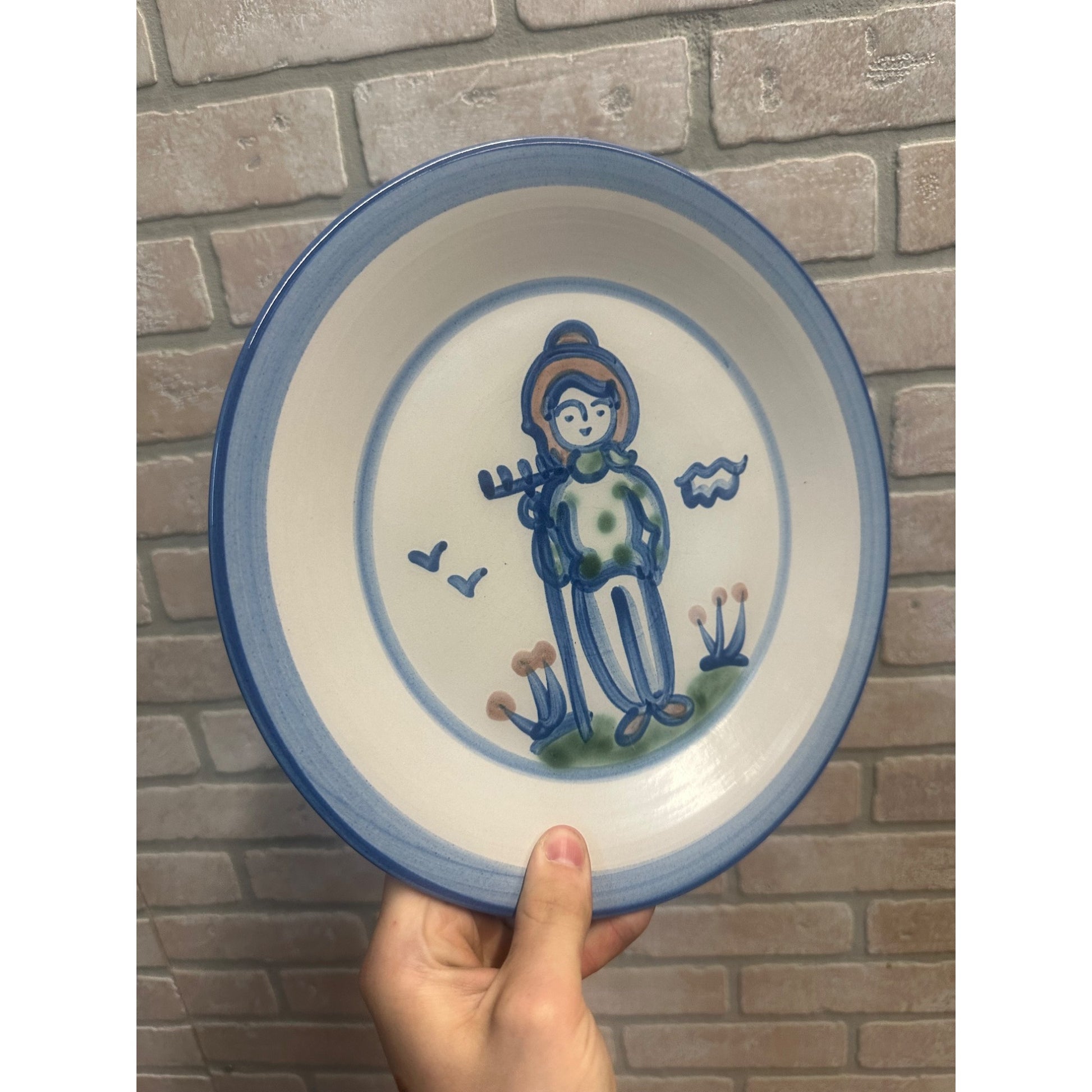 Vintage M A Hadley Pottery Farmer 9" Dinner Plate Country Outdoor Theme