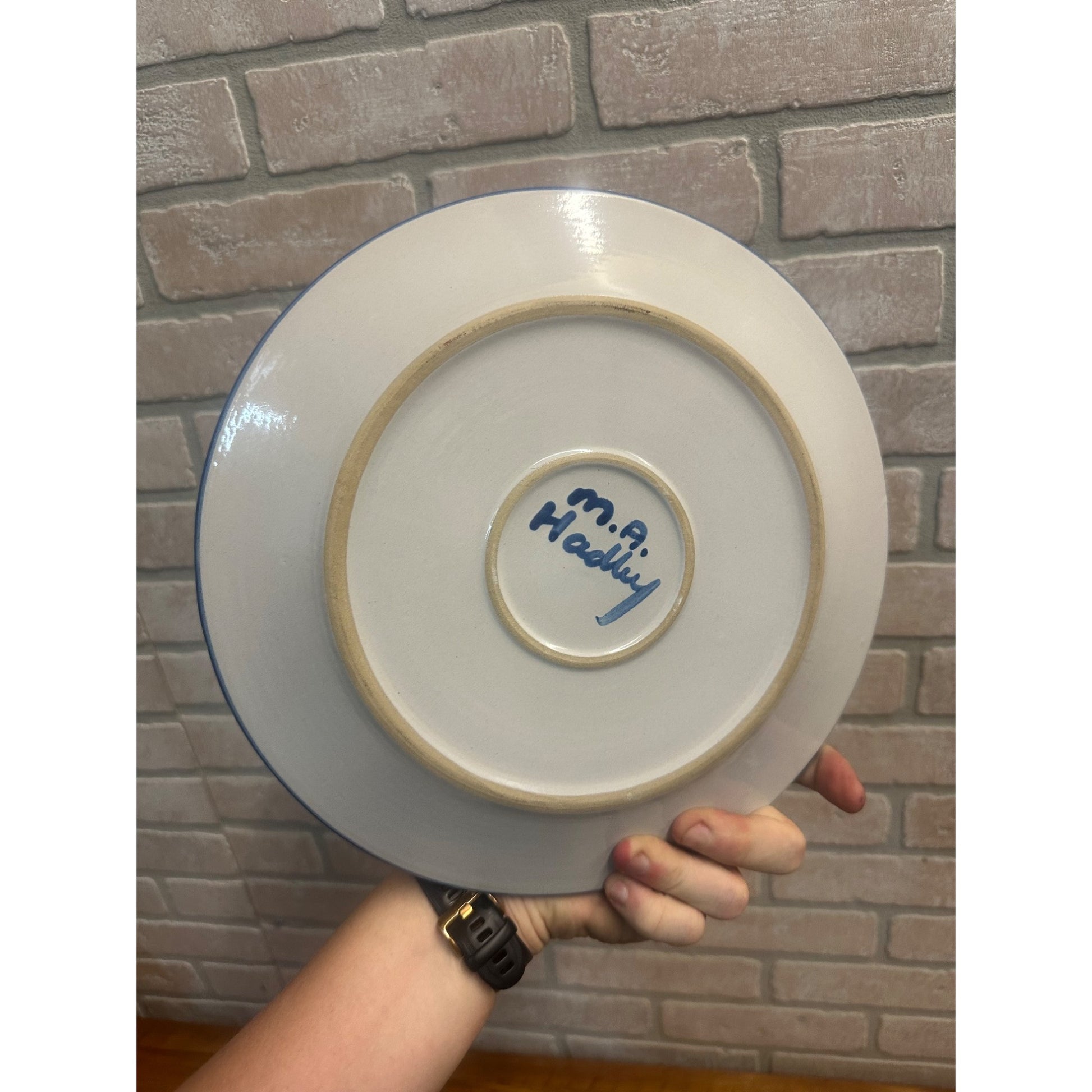 Vintage M A Hadley Pottery Farmer 9" Dinner Plate Country Outdoor Theme