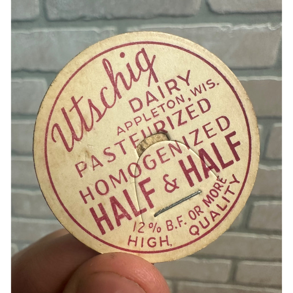 Milk Bottle Cap - Utschig Dairy Farm - Appleton, (Wisconsin) Wis WI - Half & Half
