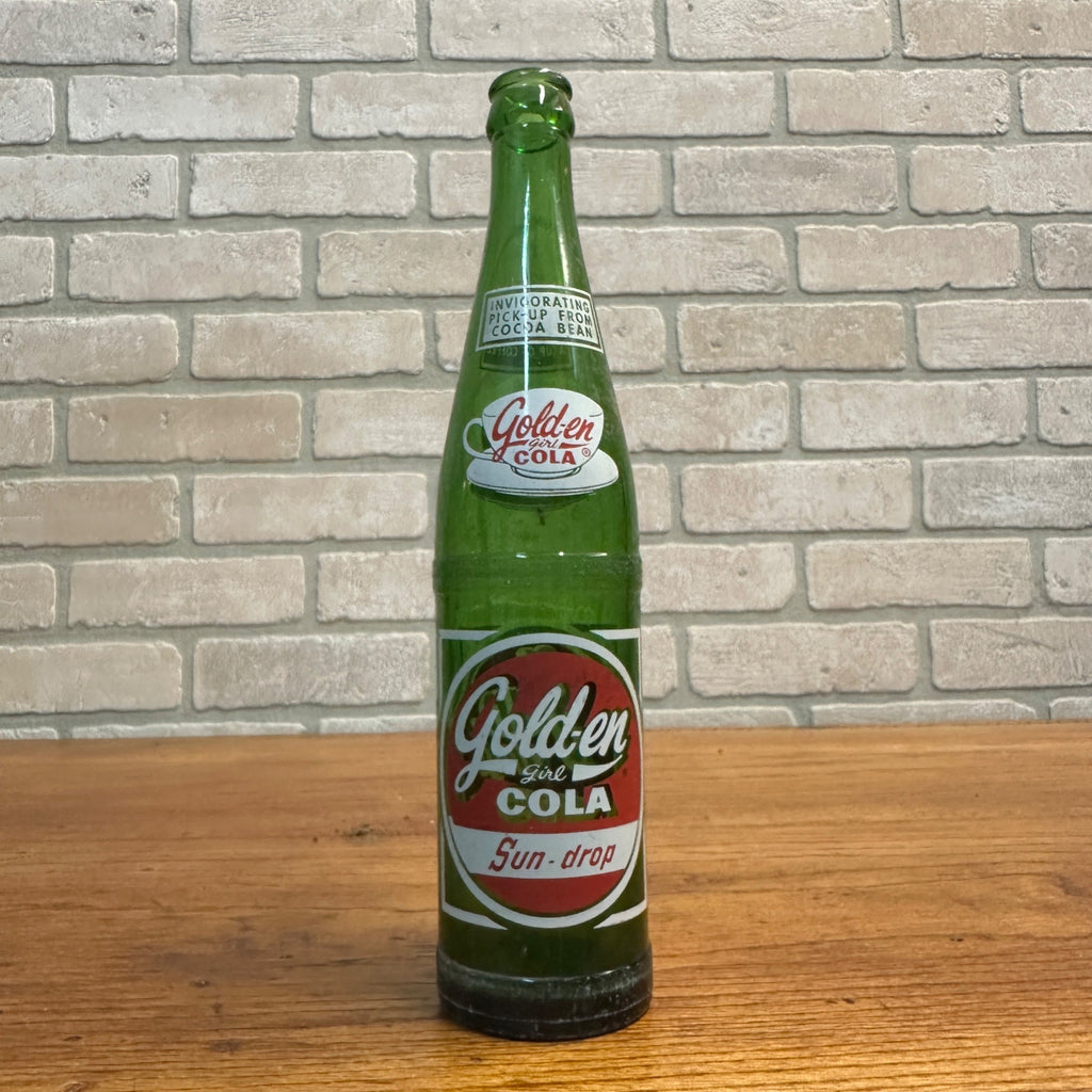 Vintage Sun Drop Golden Girl Cola 14oz Soda Bottle Scarce Green St Louis