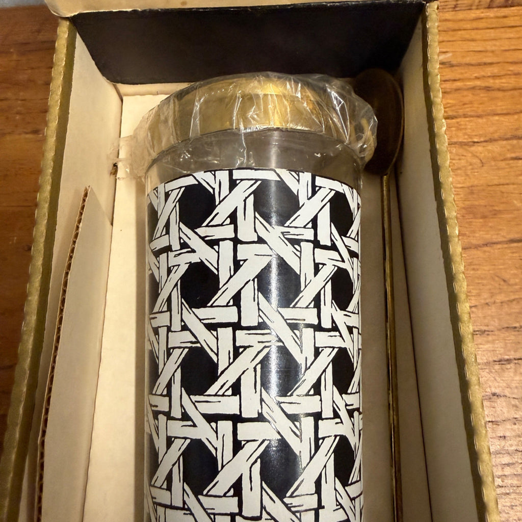 RARE Vintage 1960s MCM Georges Briard Black & White Woven Wicker Cocktail Shaker