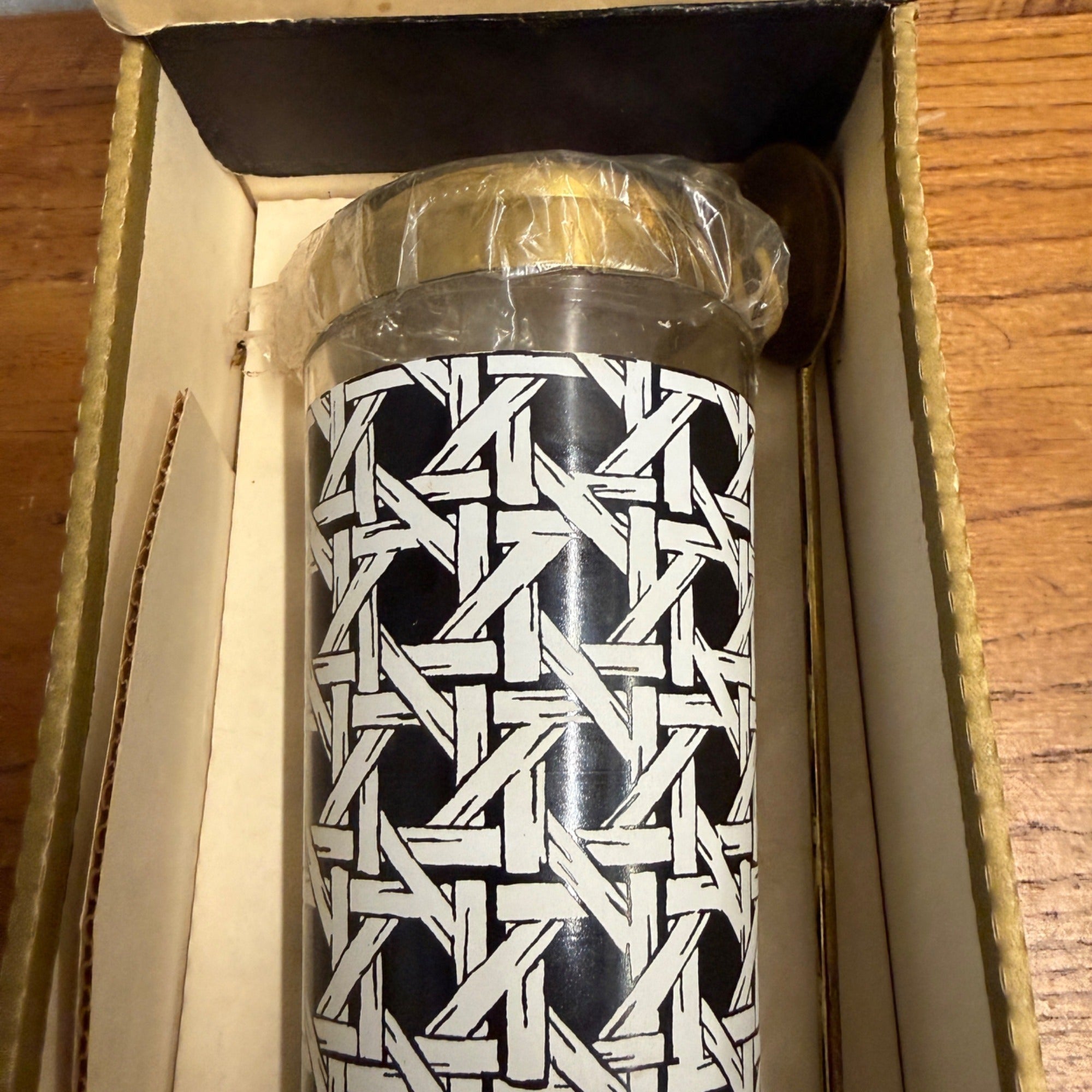 RARE Vintage 1960s MCM Georges Briard Black & White Woven Wicker Cocktail Shaker