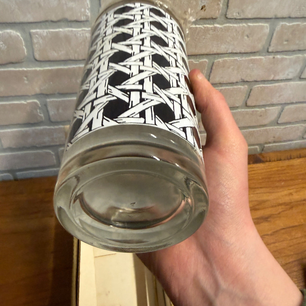 RARE Vintage 1960s MCM Georges Briard Black & White Woven Wicker Cocktail Shaker