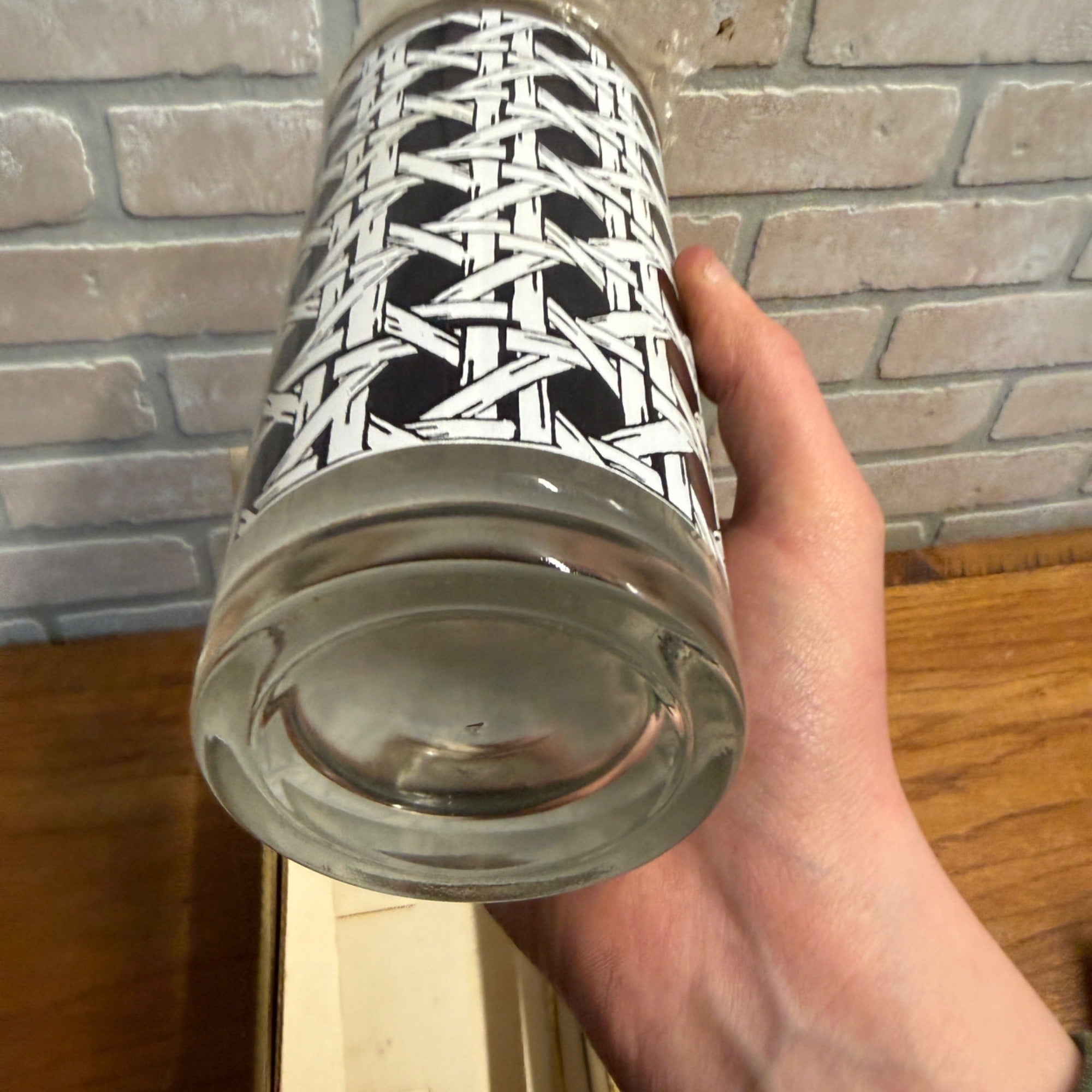 RARE Vintage 1960s MCM Georges Briard Black & White Woven Wicker Cocktail Shaker