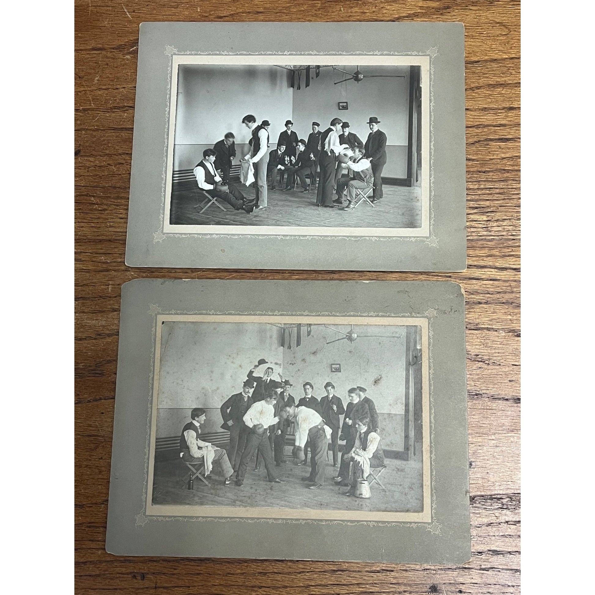 Rare Antique Cabinet Real Photos Lot (2) Boxing Match Staged Actors