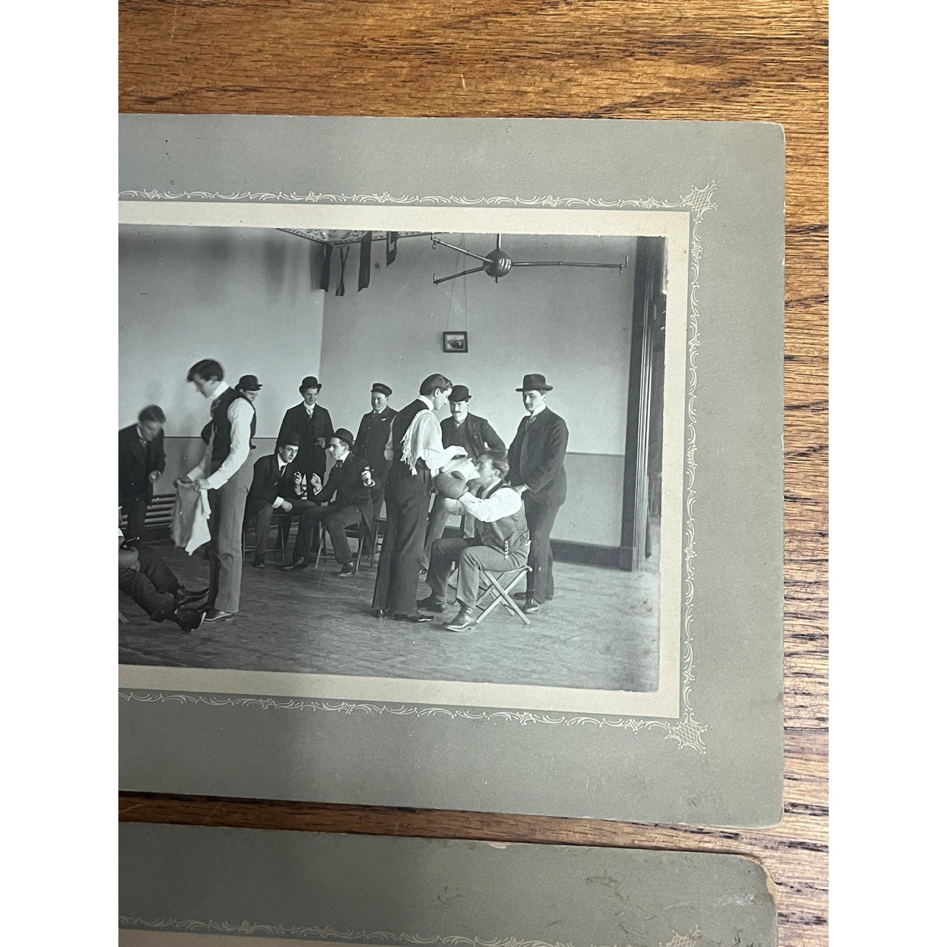 Rare Antique Cabinet Real Photos Lot (2) Boxing Match Staged Actors