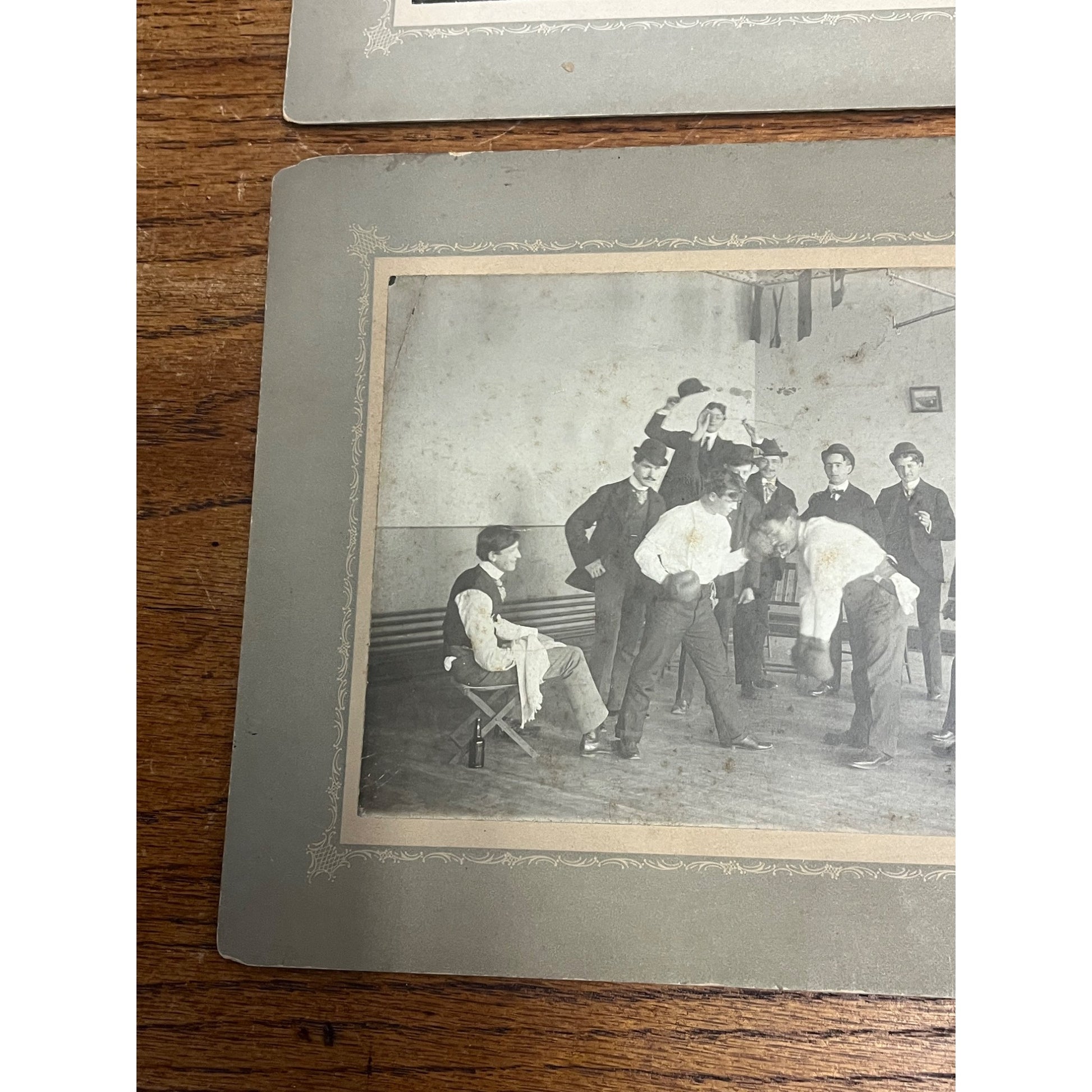 Rare Antique Cabinet Real Photos Lot (2) Boxing Match Staged Actors