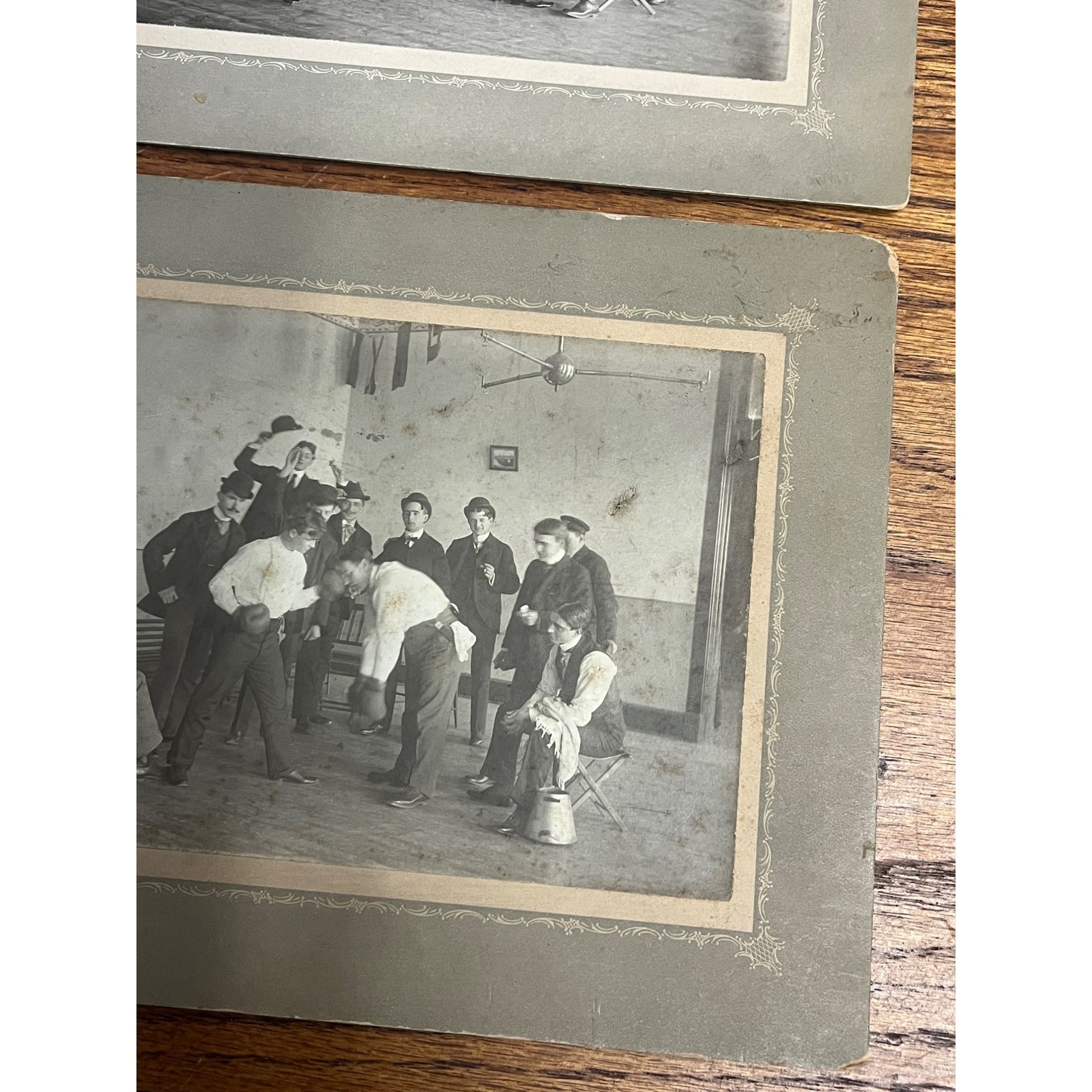 Rare Antique Cabinet Real Photos Lot (2) Boxing Match Staged Actors