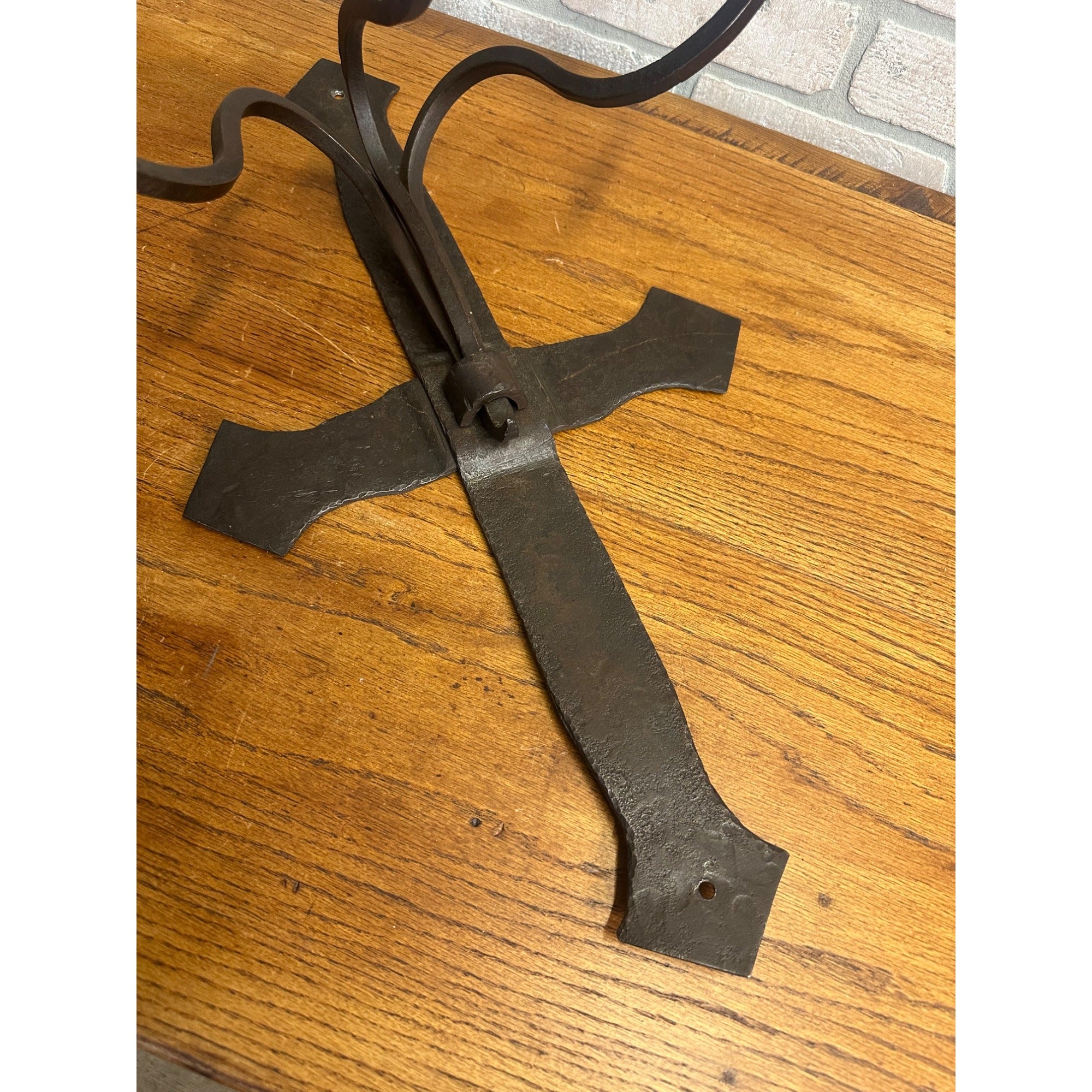 Antique Hand Forged Wrought Iron 3-Arm Candle Wall Sconce Cross Gothic Mission