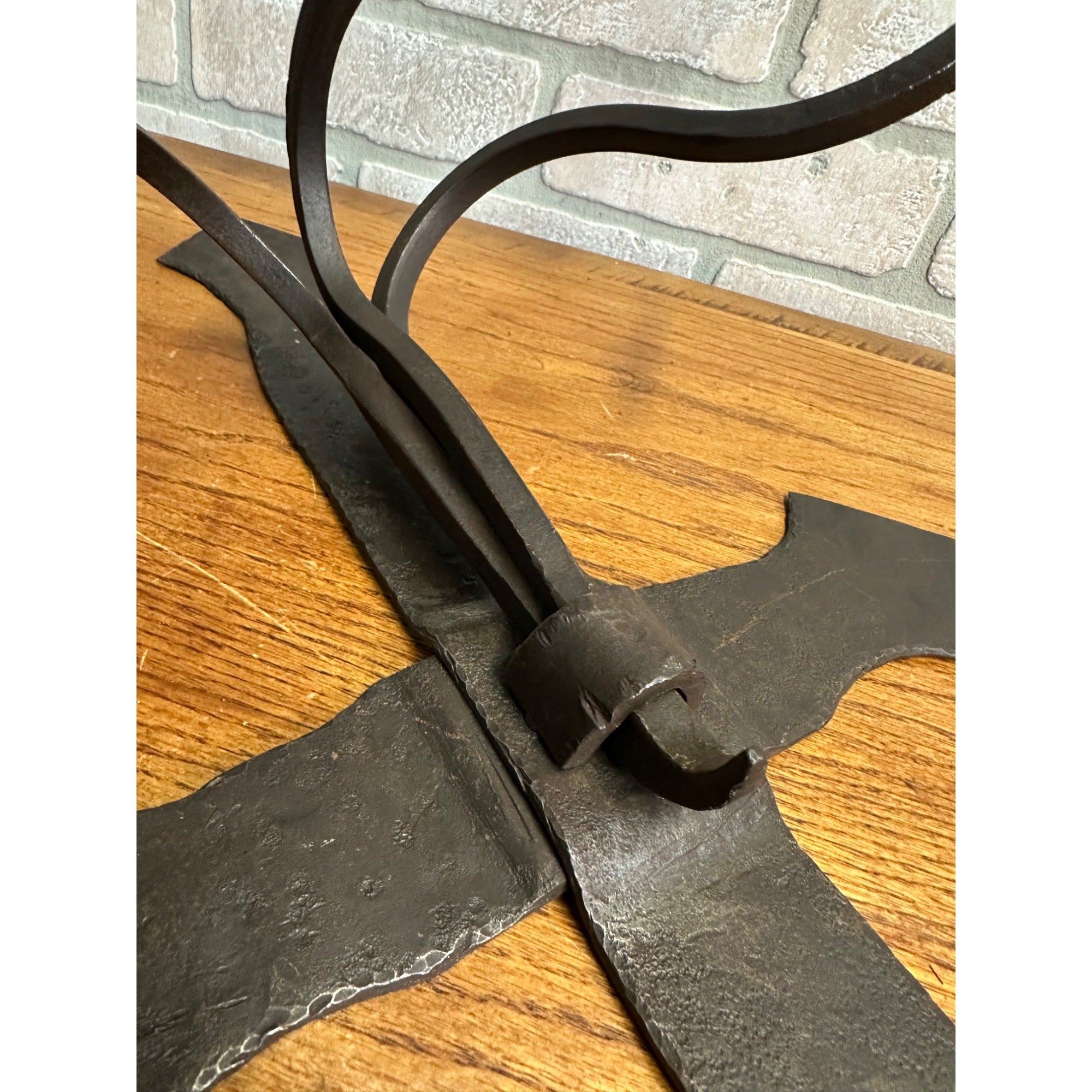 Antique Hand Forged Wrought Iron 3-Arm Candle Wall Sconce Cross Gothic Mission