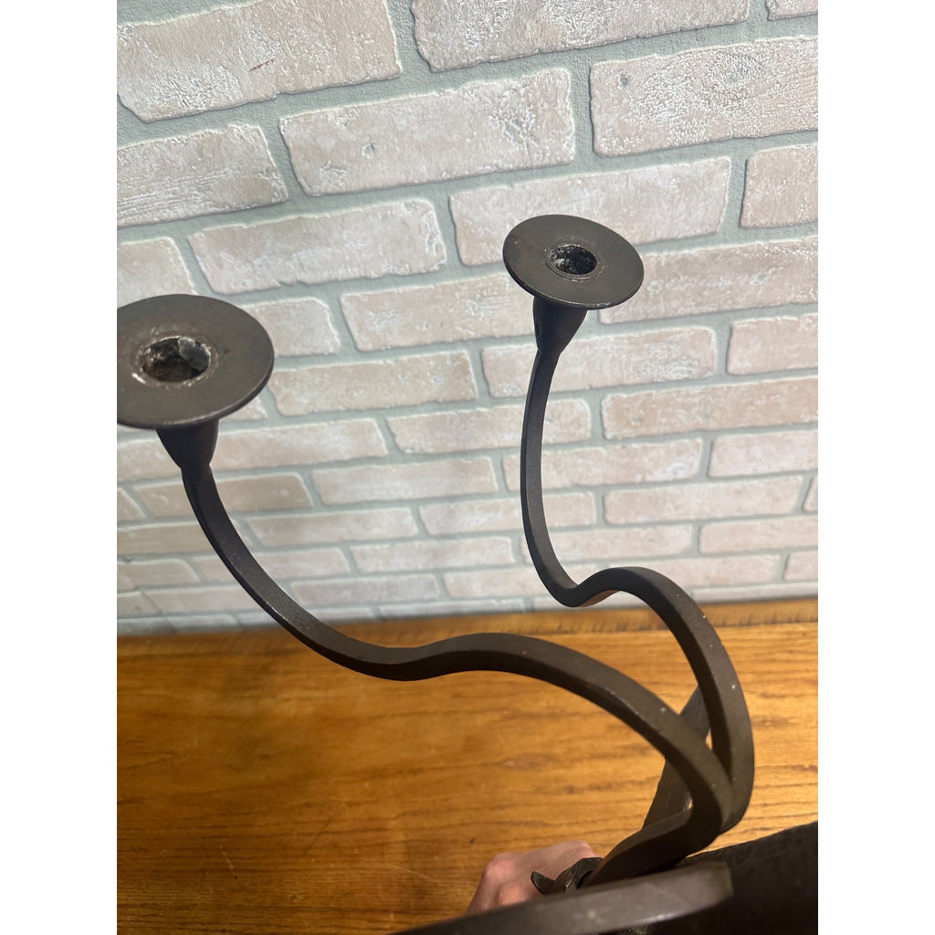 Antique Hand Forged Wrought Iron 3-Arm Candle Wall Sconce Cross Gothic Mission