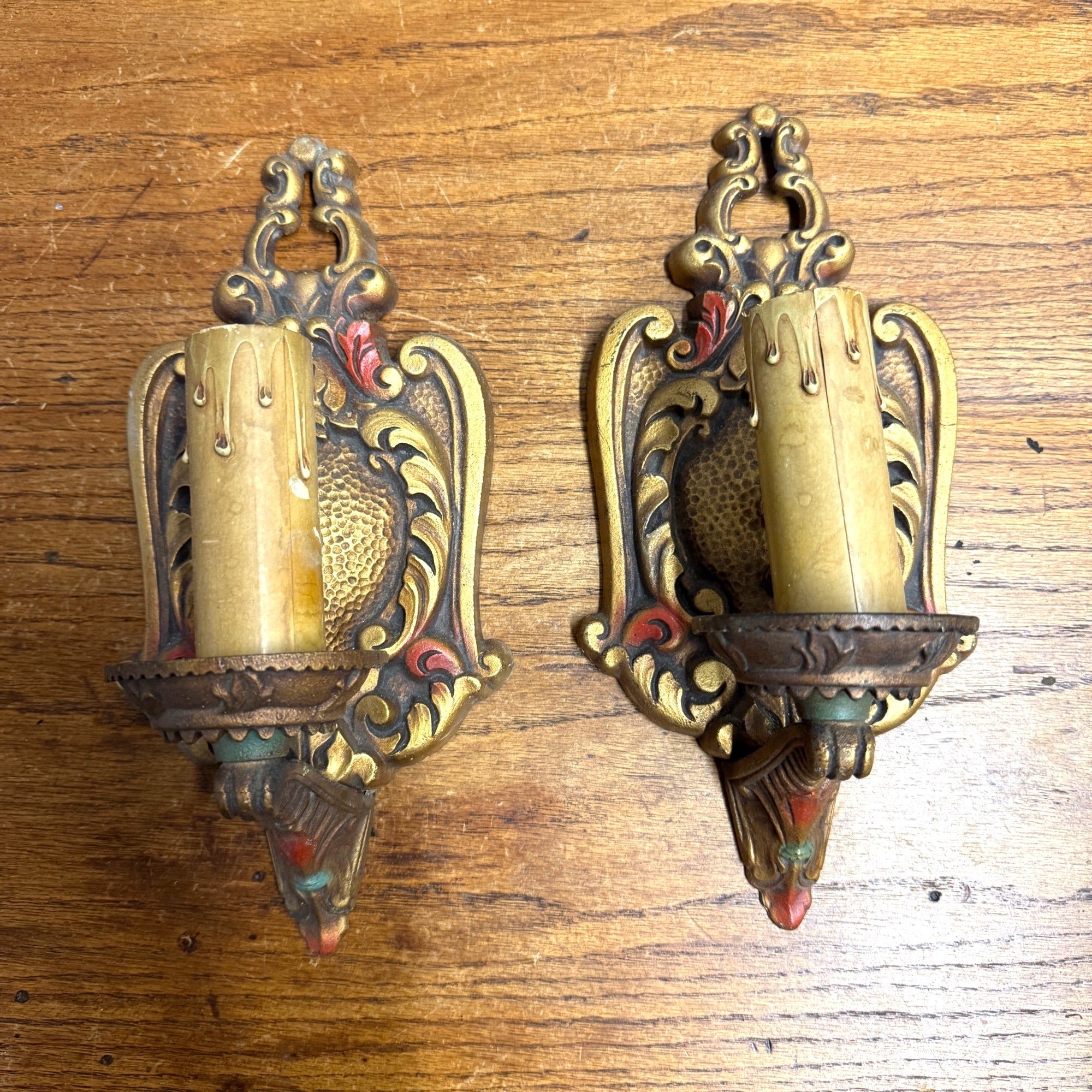 Antique Art Nouveau Victorian Wall Sconce Pair Light Fixtures Cast Iron Ornate