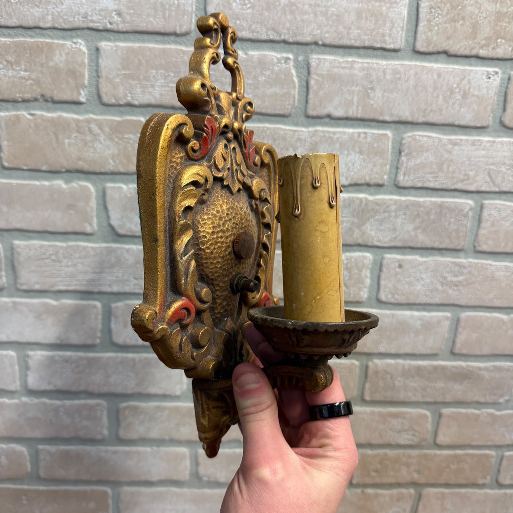 Antique Art Nouveau Victorian Wall Sconce Pair Light Fixtures Cast Iron Ornate