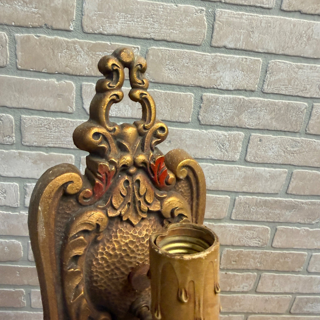 Antique Art Nouveau Victorian Wall Sconce Pair Light Fixtures Cast Iron Ornate