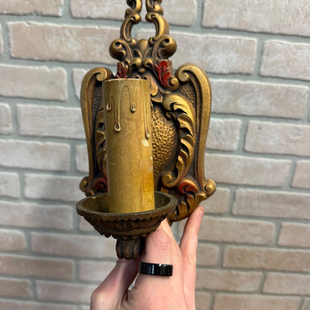 Antique Art Nouveau Victorian Wall Sconce Pair Light Fixtures Cast Iron Ornate