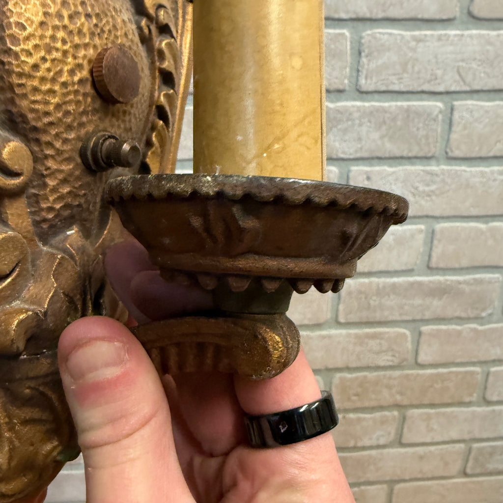 Antique Art Nouveau Victorian Wall Sconce Pair Light Fixtures Cast Iron Ornate