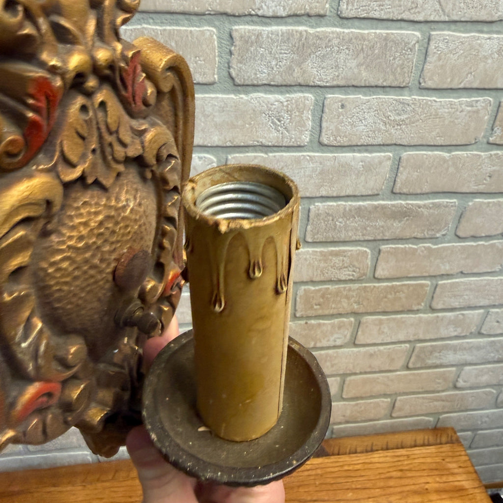 Antique Art Nouveau Victorian Wall Sconce Pair Light Fixtures Cast Iron Ornate