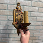 Antique Art Nouveau Victorian Wall Sconce Pair Light Fixtures Cast Iron Ornate