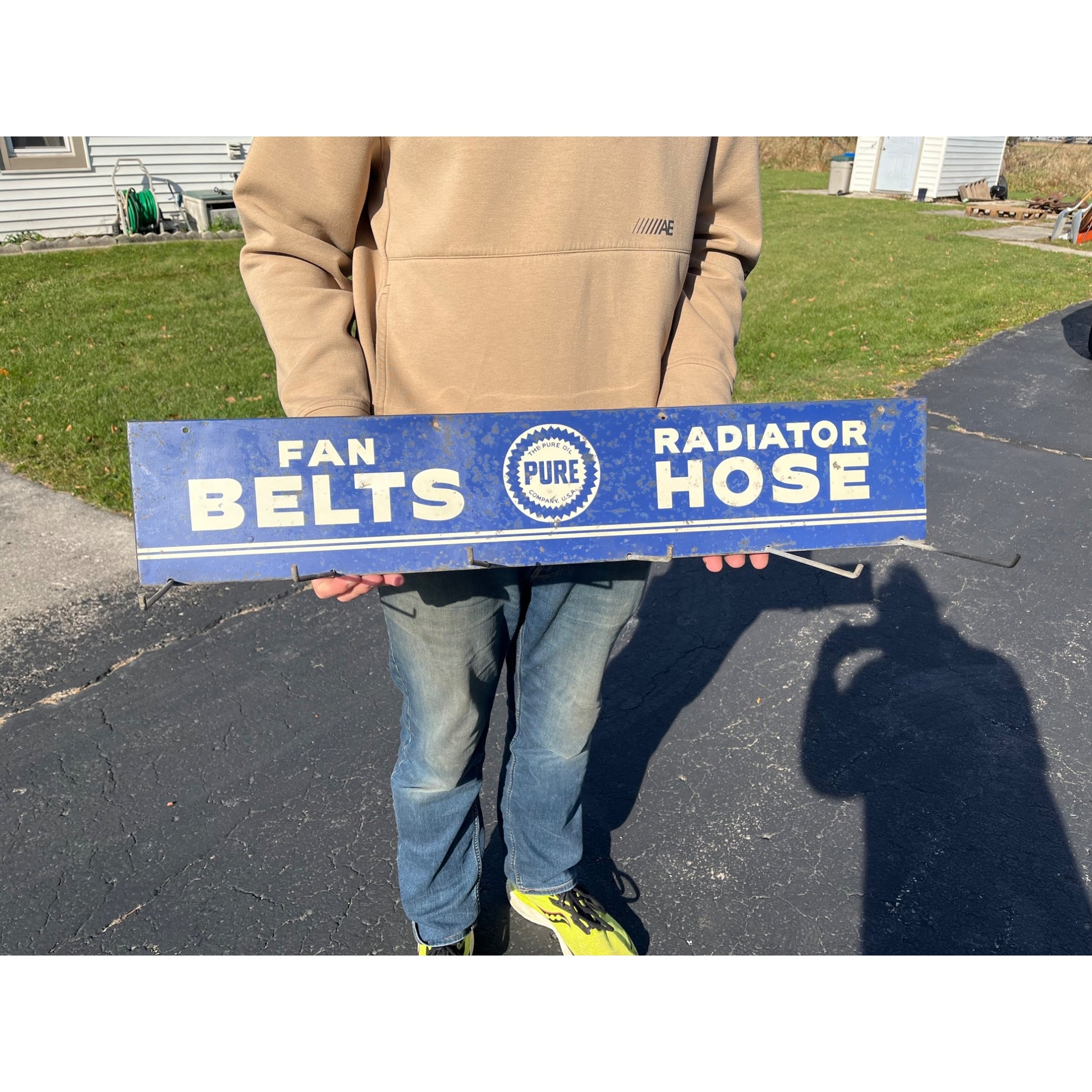 Original Vintage Pure Oil Company Radiator Hose Fan Belts Advertising Sign Rack