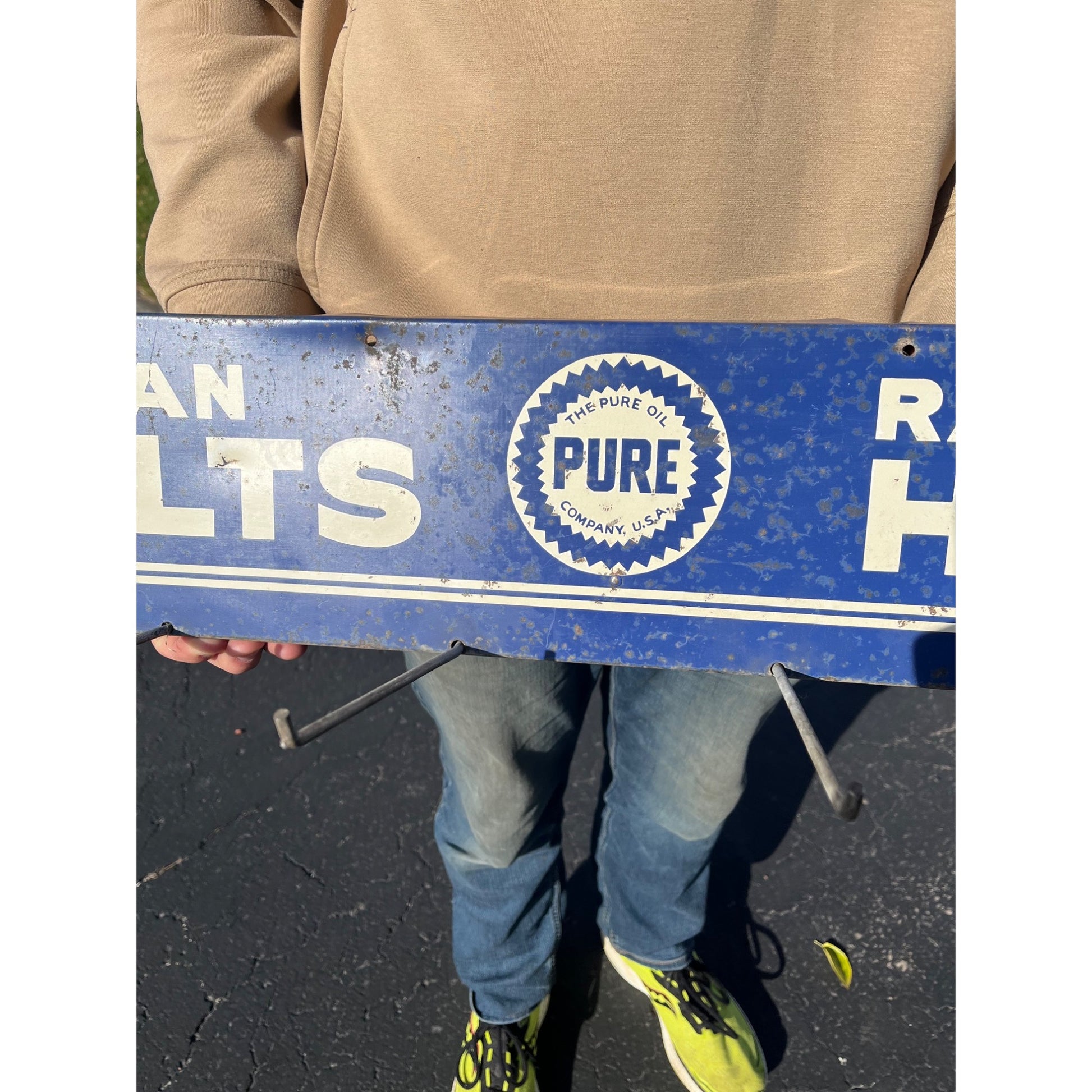 Original Vintage Pure Oil Company Radiator Hose Fan Belts Advertising Sign Rack