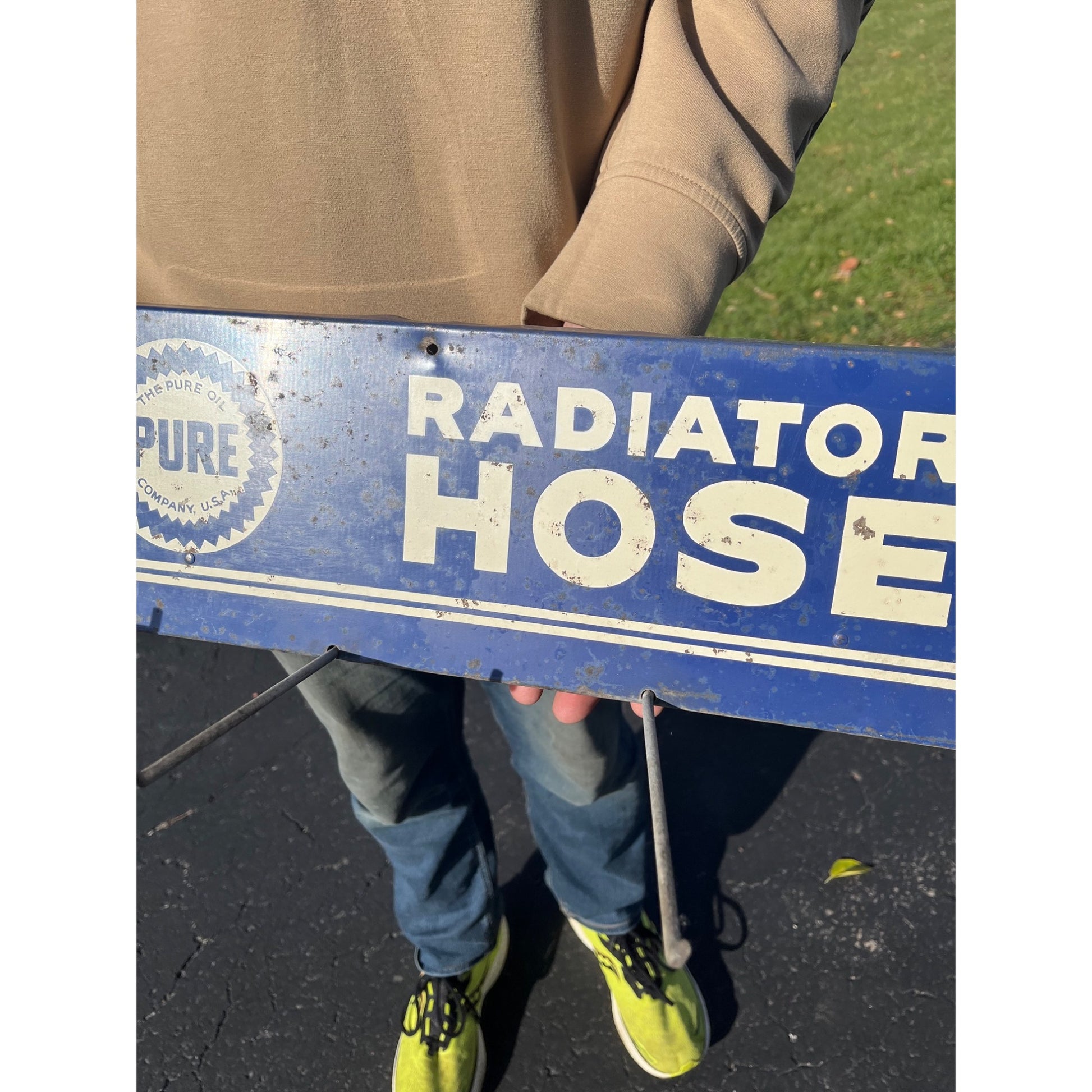 Original Vintage Pure Oil Company Radiator Hose Fan Belts Advertising Sign Rack