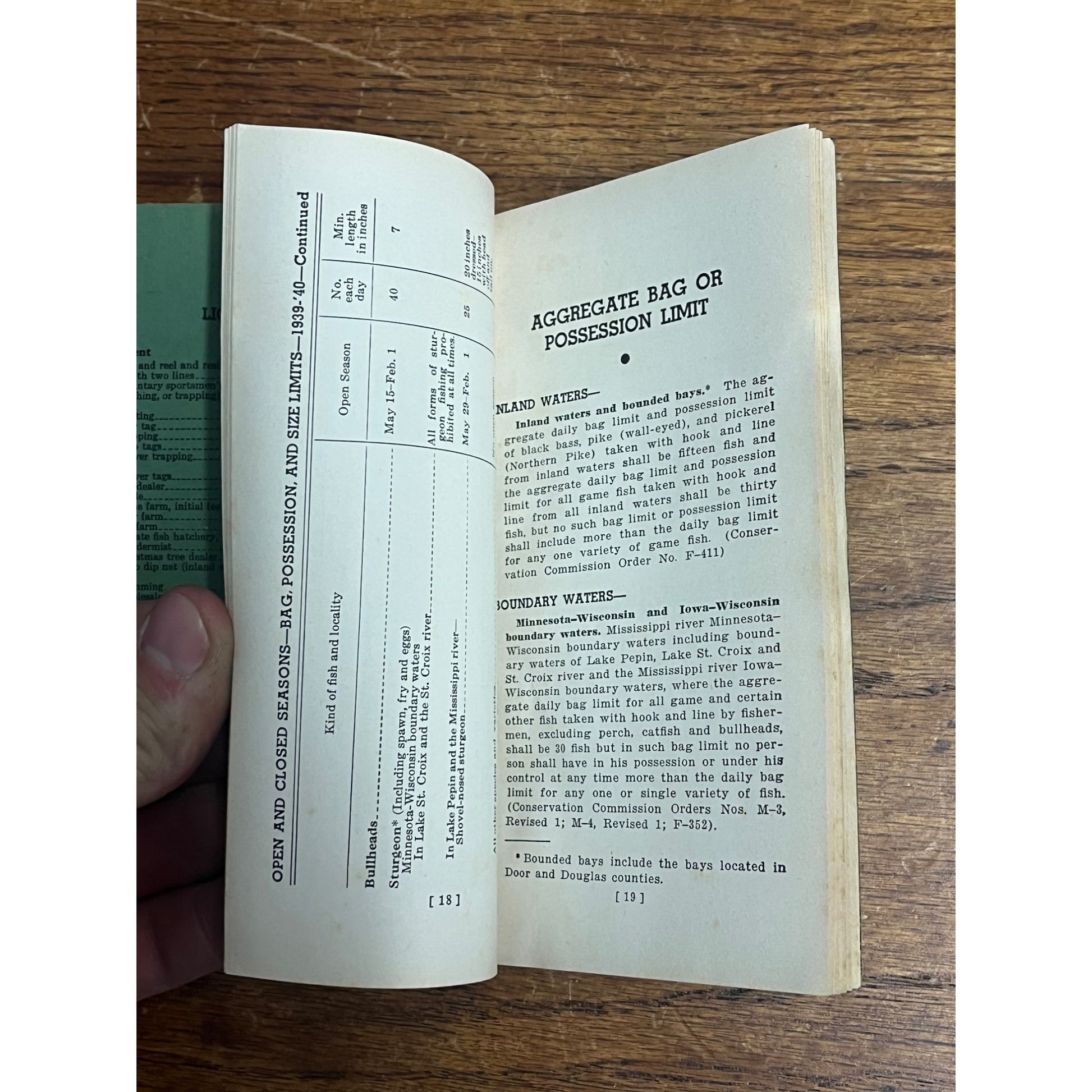 Vintage Wisconsin 1939-1940 Fishing Laws Regulations Booklet Guide
