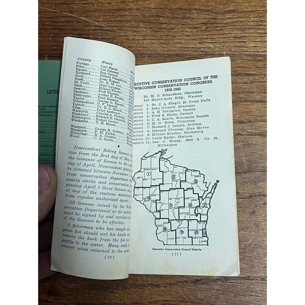 Vintage Wisconsin 1939-1940 Fishing Laws Regulations Booklet Guide