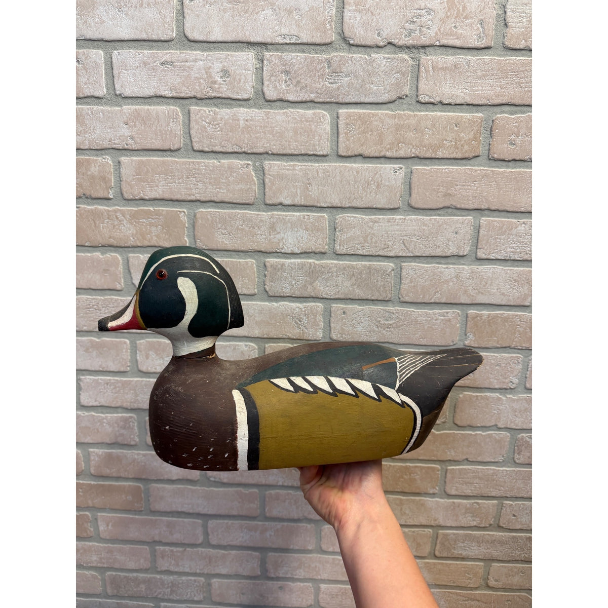 Vintage Hand carved Wooden Duck Decoy Signed JB 1981 Wisconsin Find Wood Duck