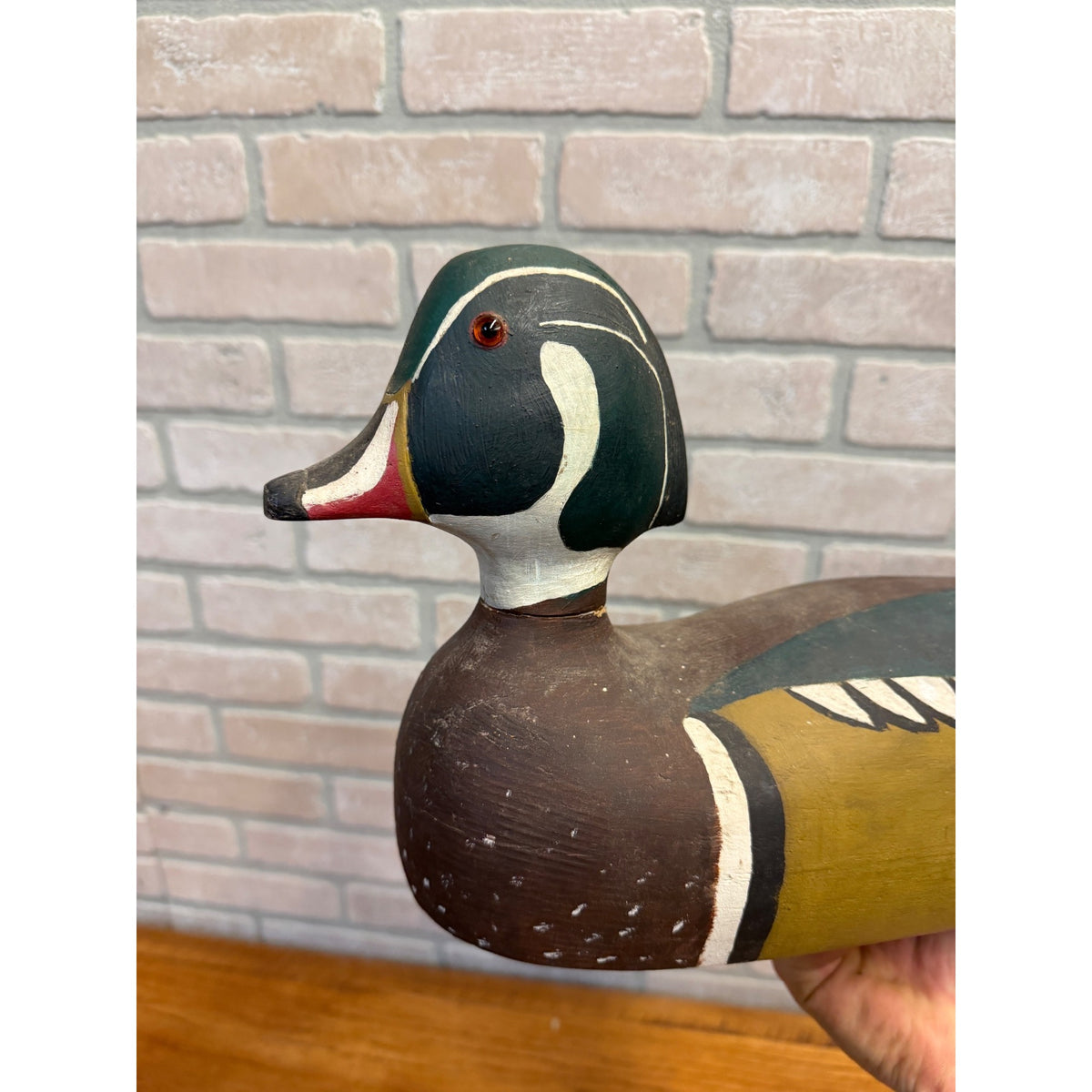 Vintage Hand carved Wooden Duck Decoy Signed JB 1981 Wisconsin Find Wood Duck