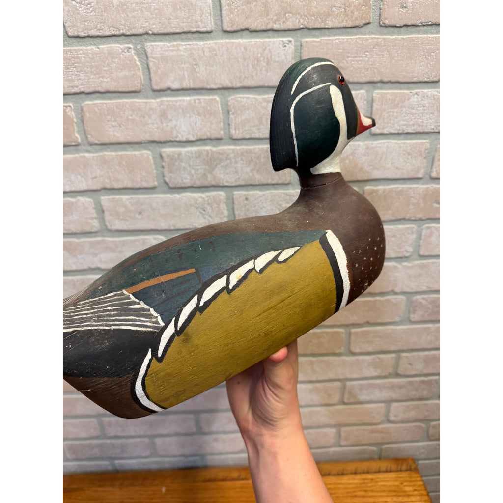 Vintage Hand carved Wooden Duck Decoy Signed JB 1981 Wisconsin Find Wood Duck