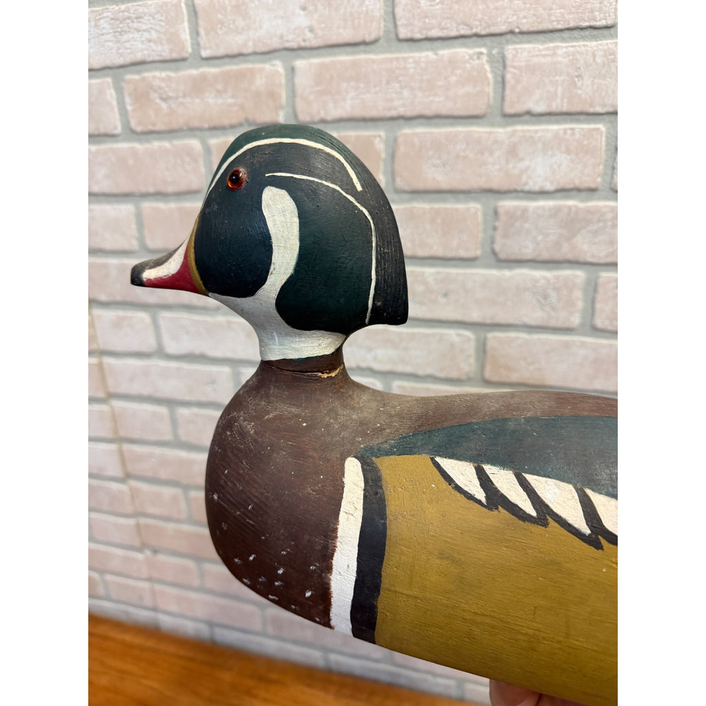 Vintage Hand carved Wooden Duck Decoy Signed JB 1981 Wisconsin Find Wood Duck