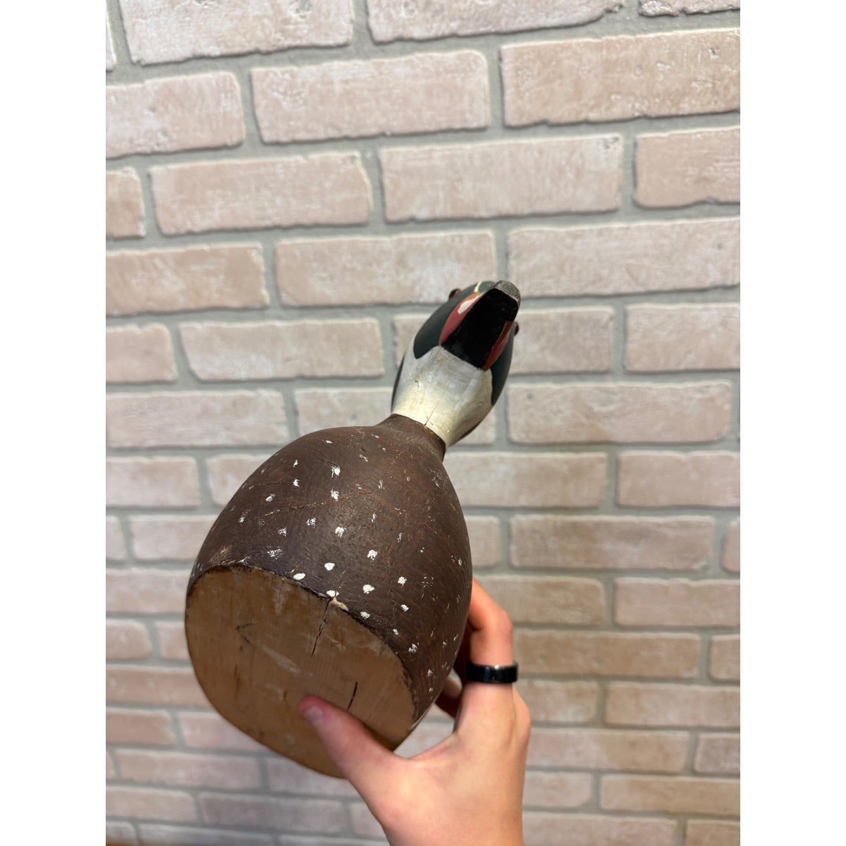 Vintage Hand carved Wooden Duck Decoy Signed JB 1981 Wisconsin Find Wood Duck