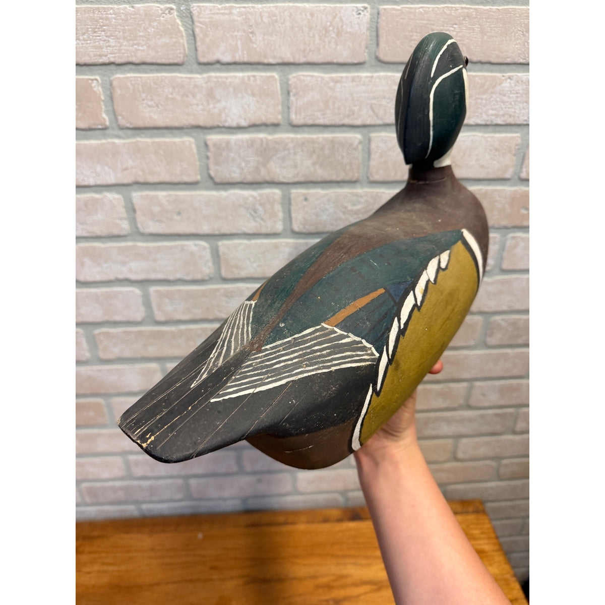 Vintage Hand carved Wooden Duck Decoy Signed JB 1981 Wisconsin Find Wood Duck