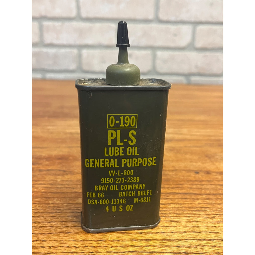 Vietnam War Era Lube Oil Tin 0-190 PL-S 4 Oz Can Bray Oil Co. (Weapons Oil) FULL