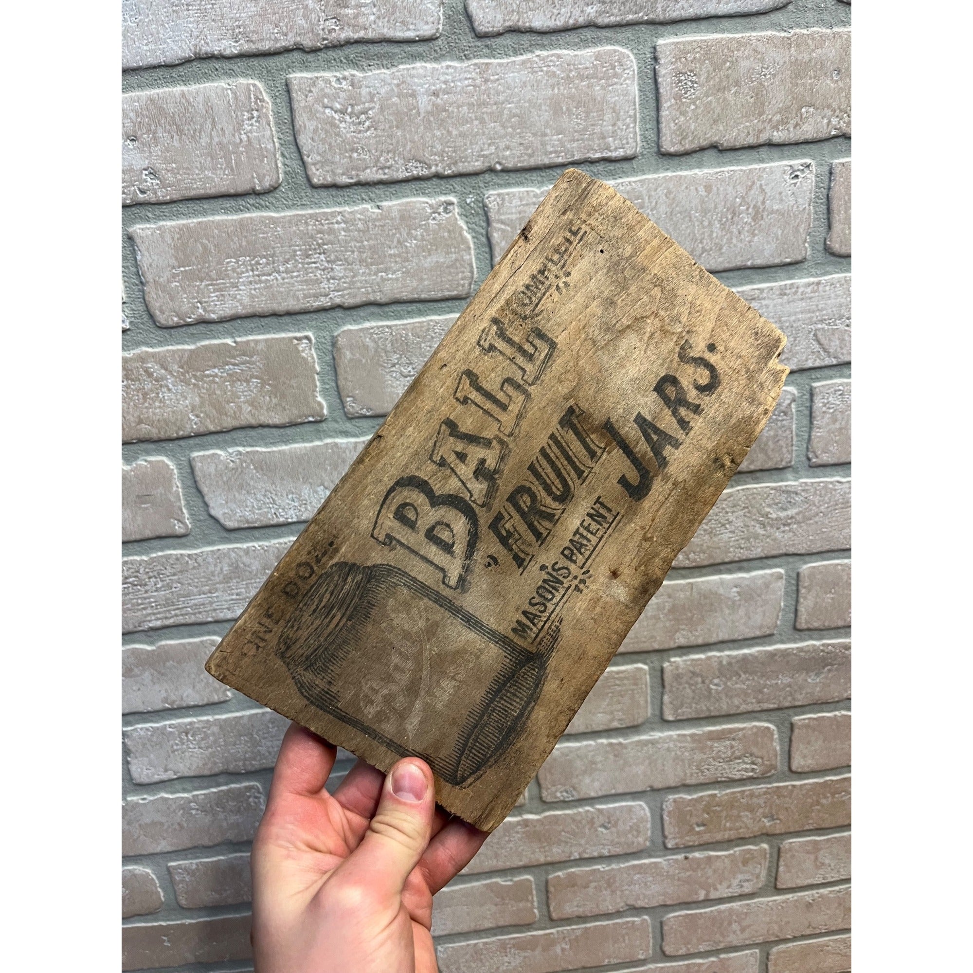 Antique Original Early BALL Fruit Jars Mason Shipping Crate End Panel Sign Vintage