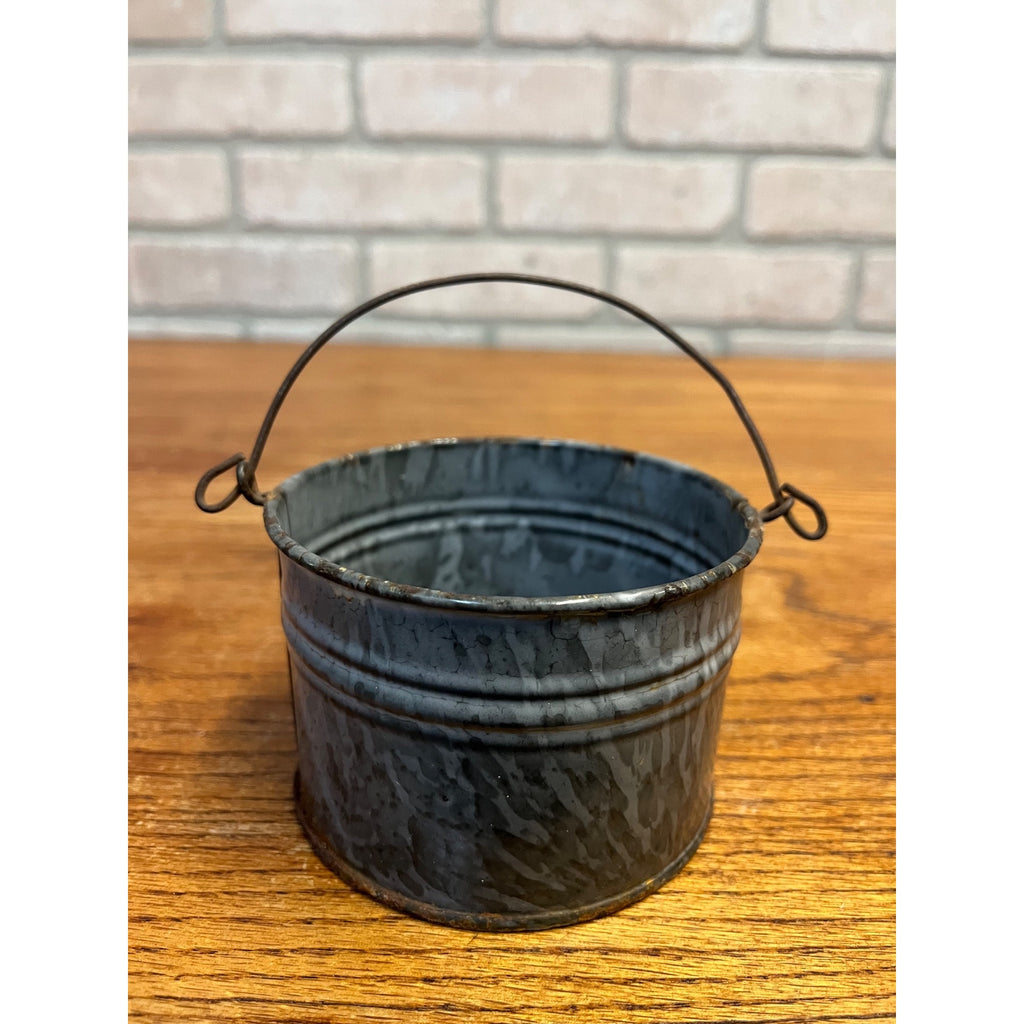 Antique Primitive Gray Enamel Graniteware Berry Bucket / Berry Pail / Farmhouse Decor/ Miniature -No lid-