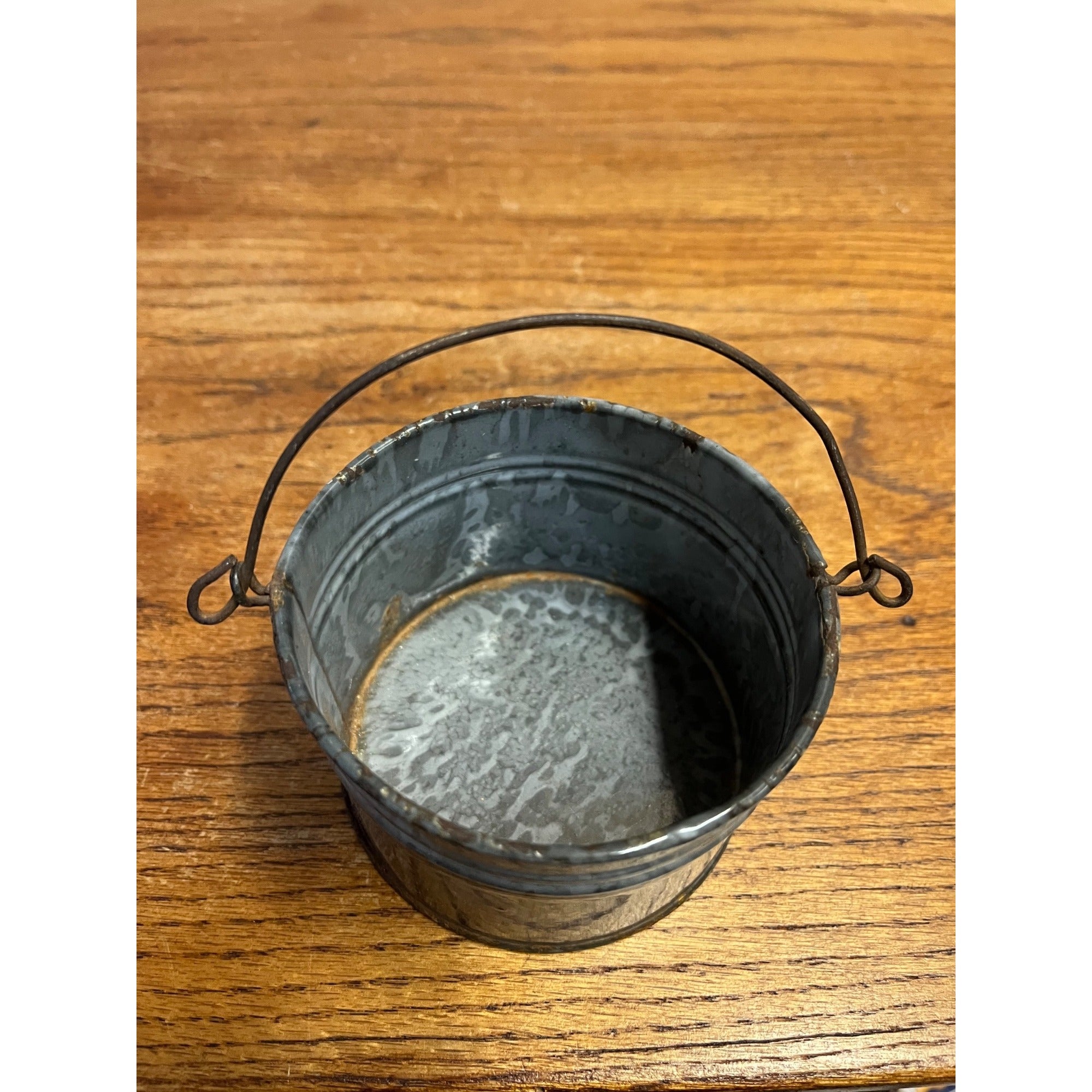 Antique Primitive Gray Enamel Graniteware Berry Bucket / Berry Pail / Farmhouse Decor/ Miniature -No lid-