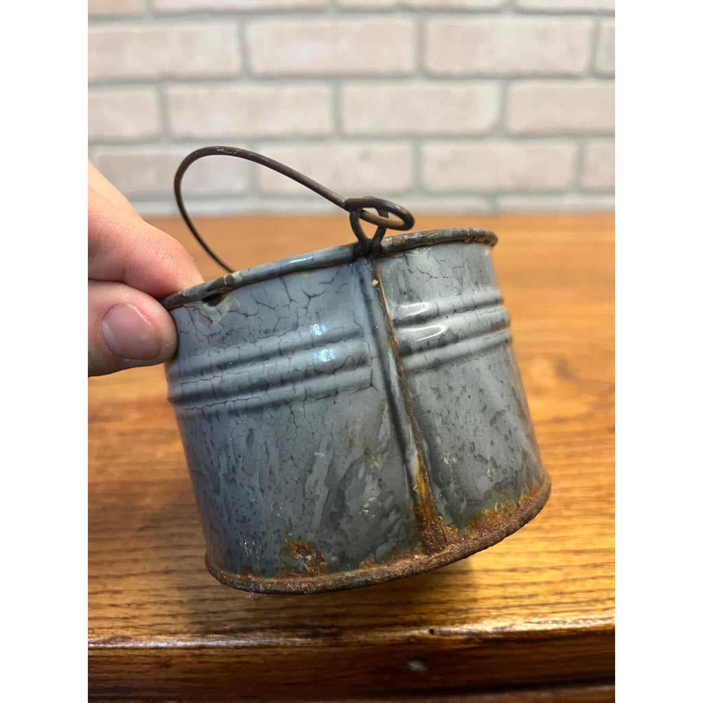 Antique Primitive Gray Enamel Graniteware Berry Bucket / Berry Pail / Farmhouse Decor/ Miniature -No lid-