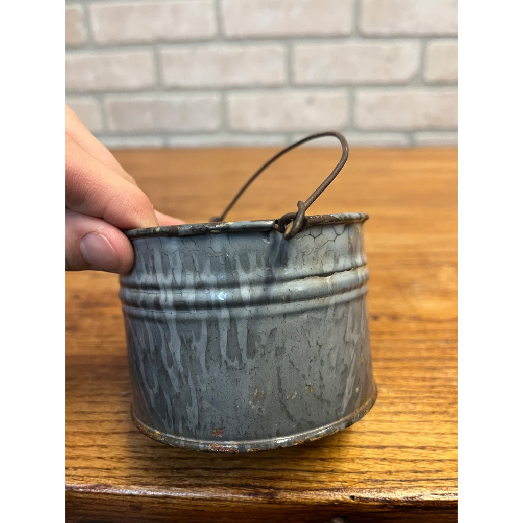 Antique Primitive Gray Enamel Graniteware Berry Bucket / Berry Pail / Farmhouse Decor/ Miniature -No lid-
