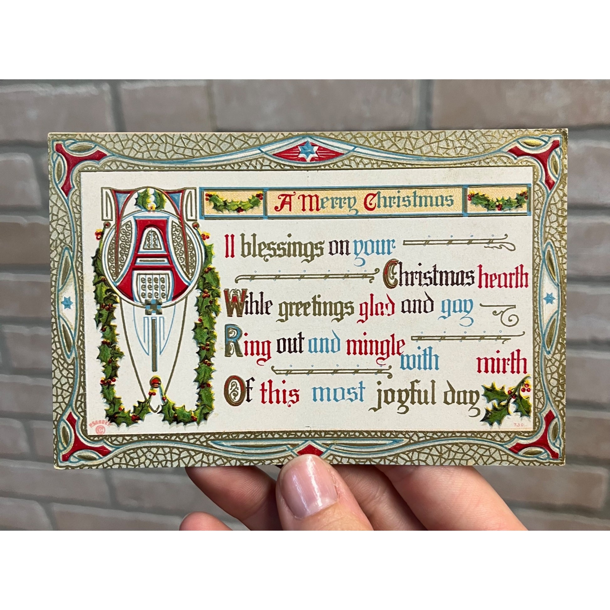 Vintage 1912 Christmas Postcard w/ Christmas Seal Tied US American Red Cross