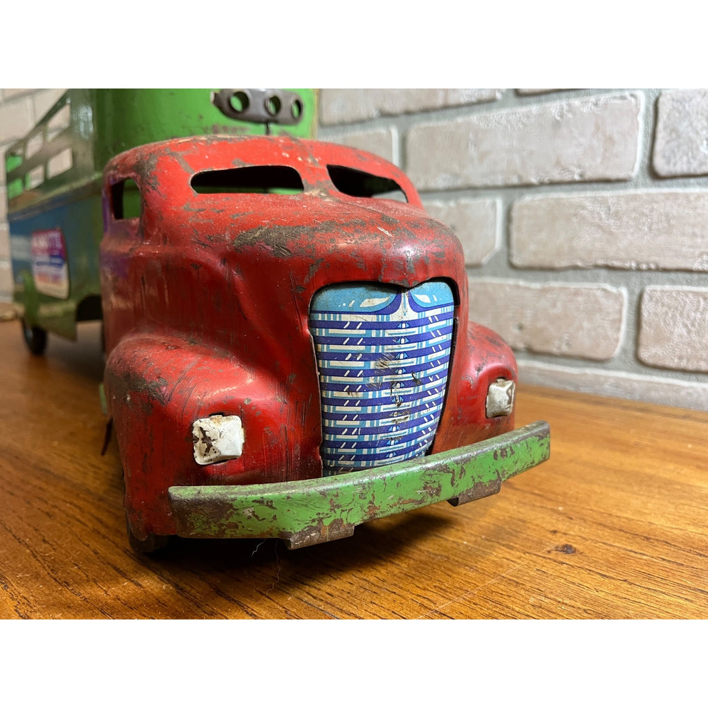 Vintage Wyandotte Truck Lines Green & Red Steel Toy Trailer Truck