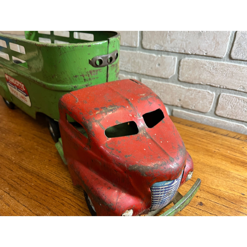 Vintage Wyandotte Truck Lines Green & Red Steel Toy Trailer Truck