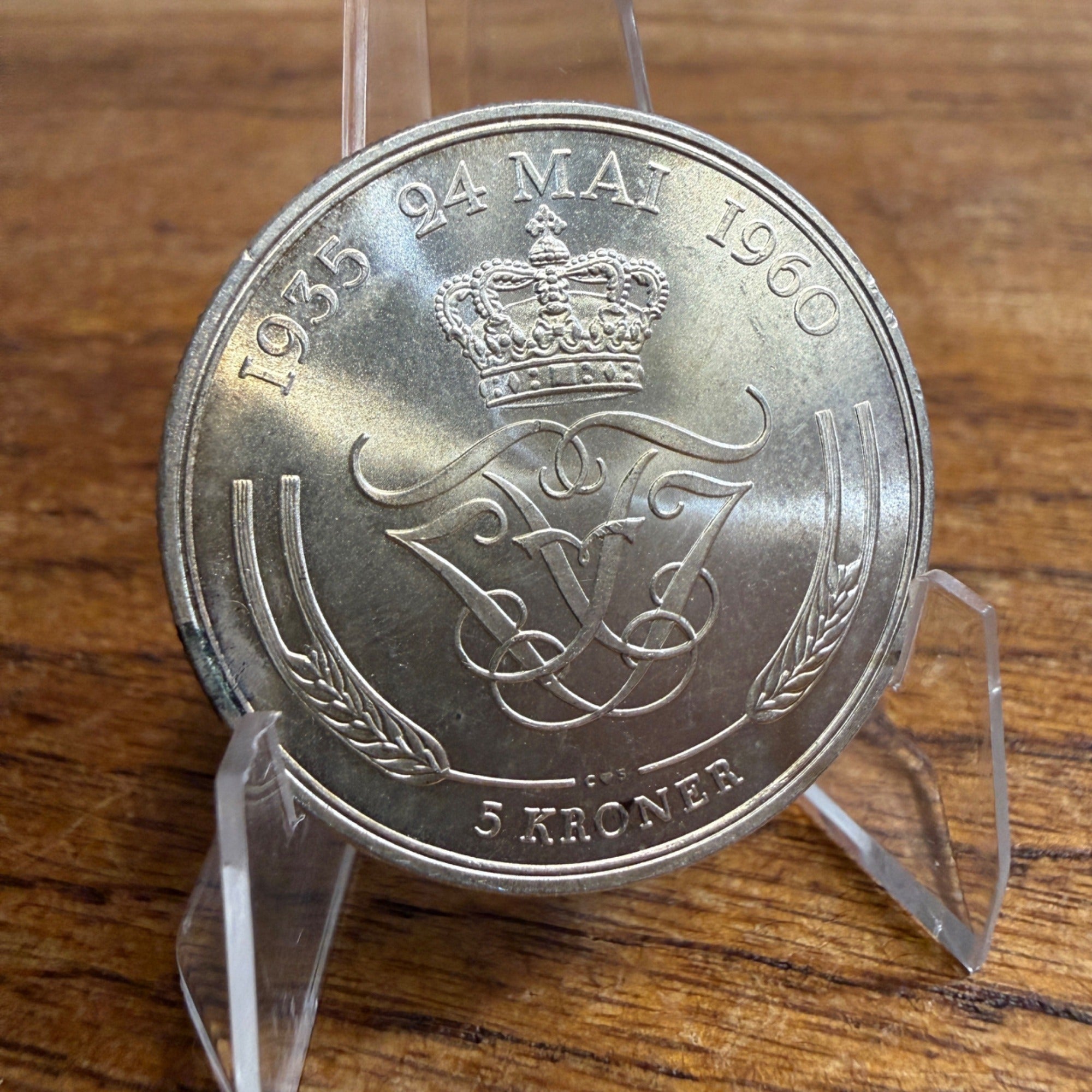 1960 Denmark 5 Kroner Silver Fine Coin