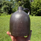 Antique 19th Century Brown Stoneware Jug With Handle Primitive Pottery 1800s