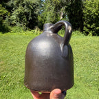 Antique 19th Century Brown Stoneware Jug With Handle Primitive Pottery 1800s