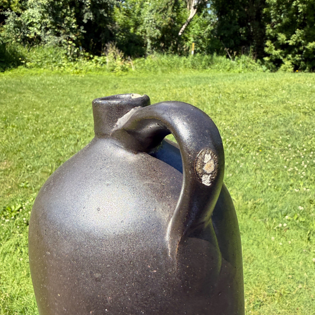 Antique 19th Century Brown Stoneware Jug With Handle Primitive Pottery 1800s