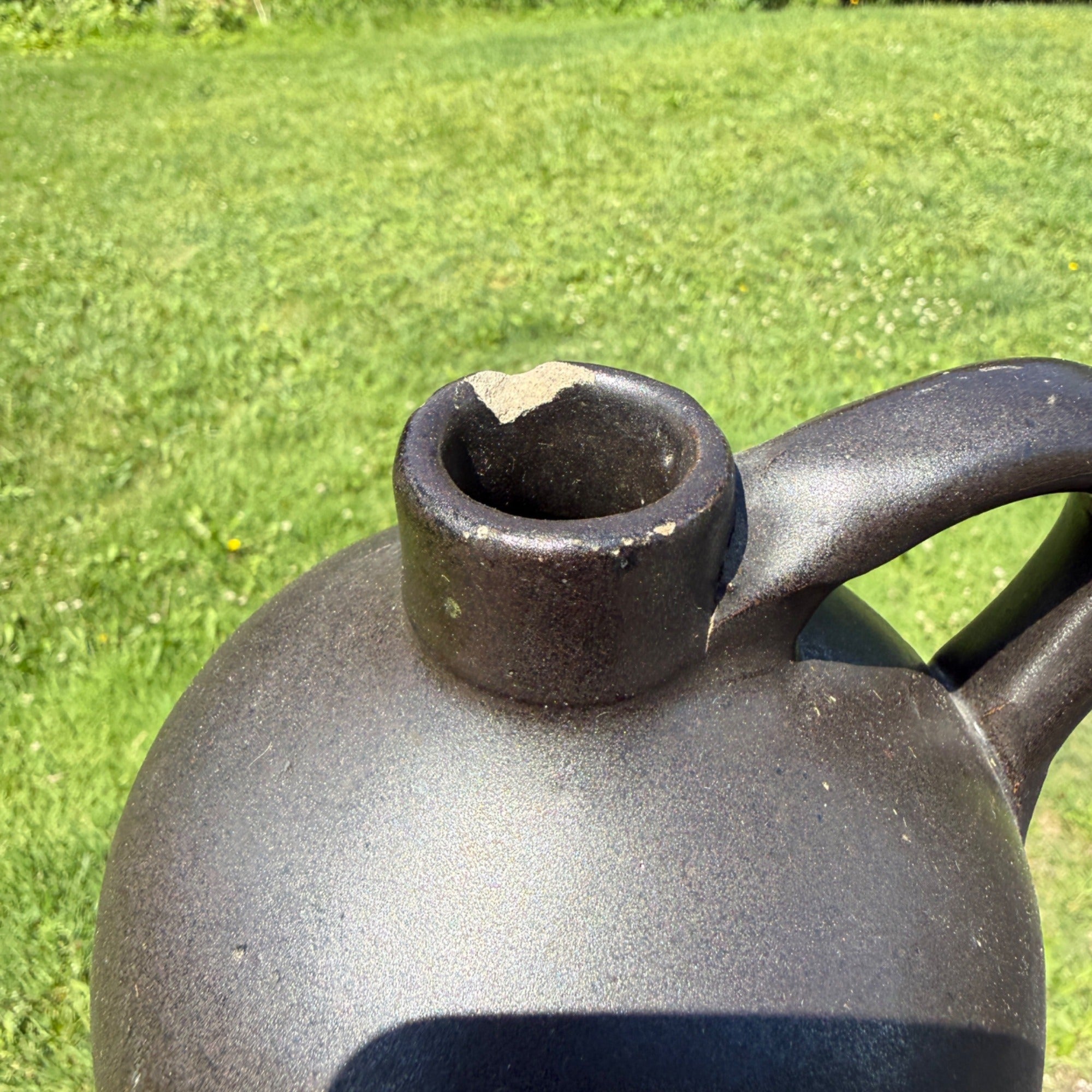 Antique 19th Century Brown Stoneware Jug With Handle Primitive Pottery 1800s