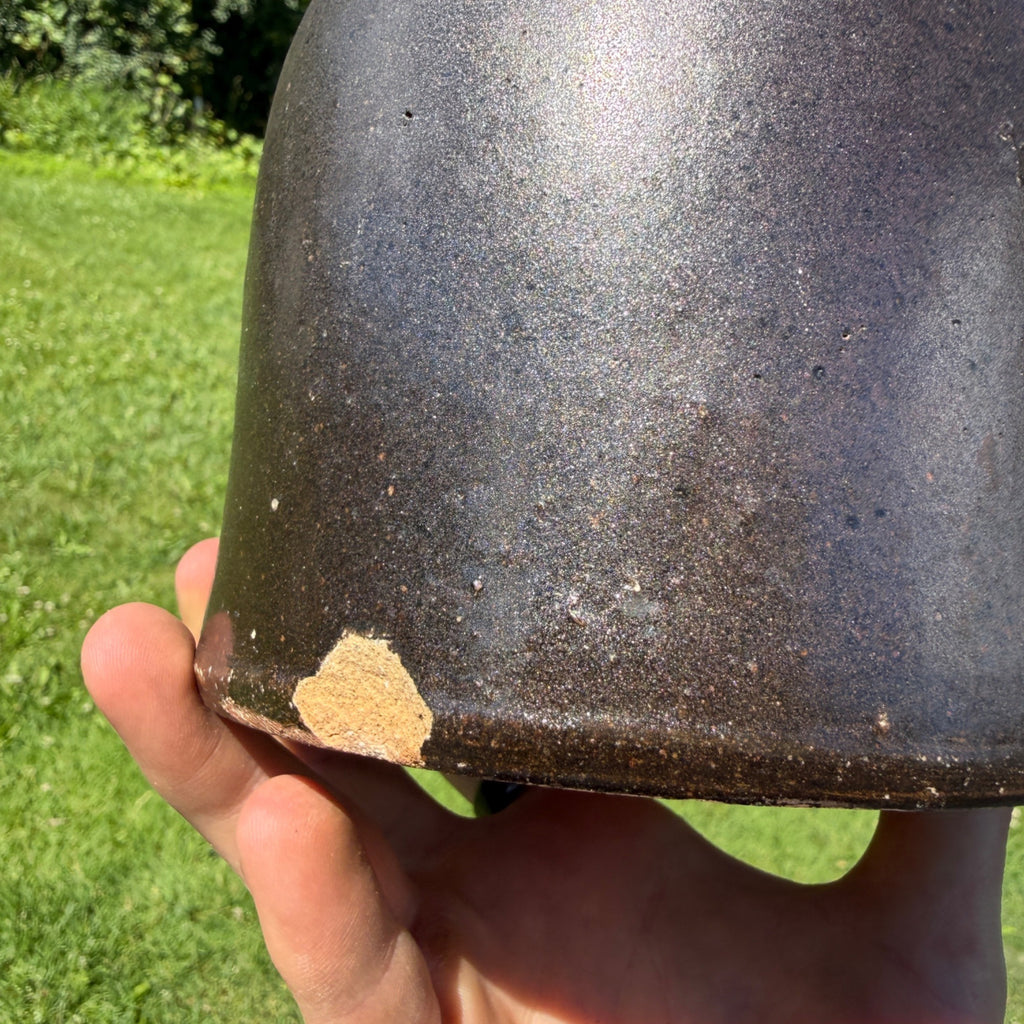 Antique 19th Century Brown Stoneware Jug With Handle Primitive Pottery 1800s