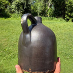 Antique 19th Century Brown Stoneware Jug With Handle Primitive Pottery 1800s